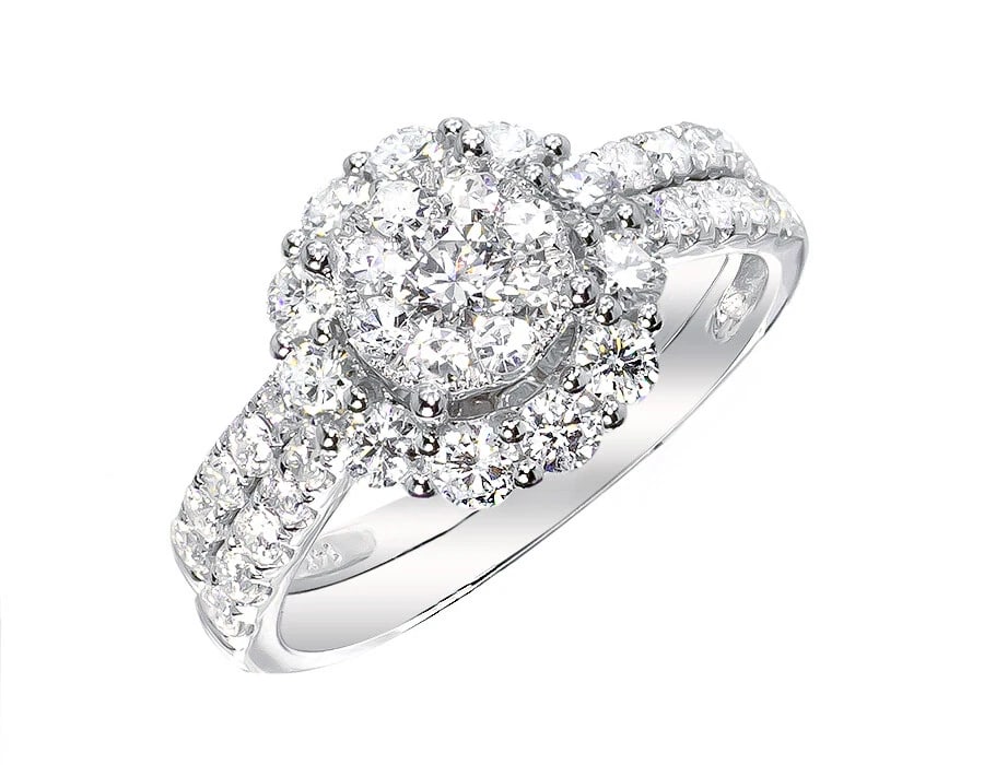 14K GOLD LADIES CLUSTER HALO DIAMOND BRIDAL RING (1 of 5)