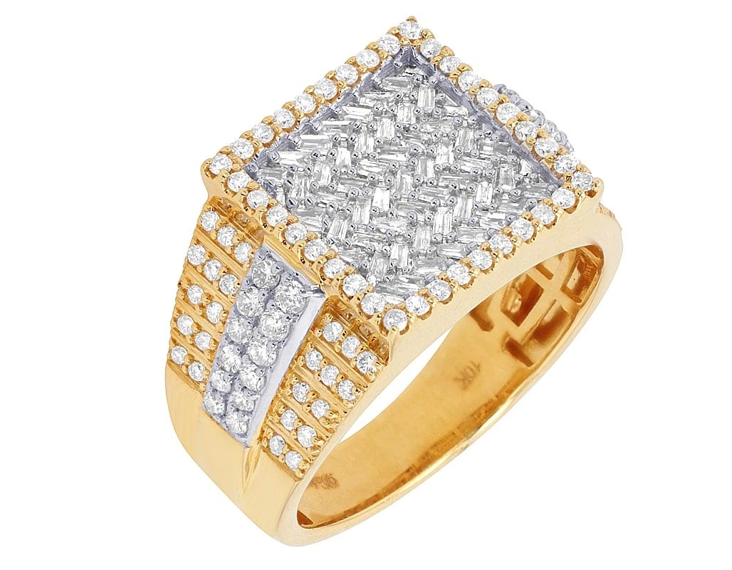 RECTANGULAR BAGUETTE REAL DIAMOND RING 10K YELLOW GOLD: Rectangular Baguette Real Diamond Ring 10K Yellow Gold Brand: None Type: Ring Material: 10K Yellow Gold Main Stone/Creation Natural Color: Yellow Gold Size: 10 US Accessories: None Accesso