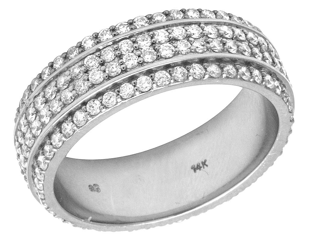 14K WHITE GOLD REAL DIAMOND 4 ROW MEN'S ETERNITY BAND RING (1 of 4)