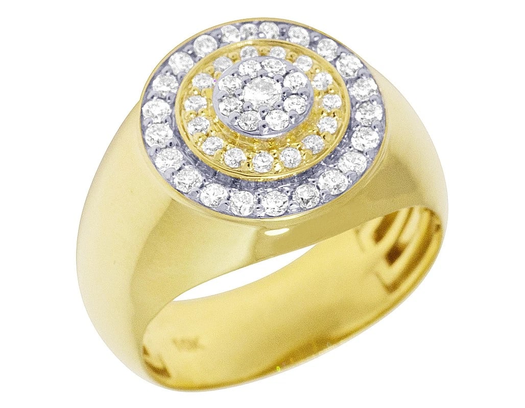 MEN'S 10K YELLOW/ WHITE GOLD REAL DIAMOND ROUND PINKY RING: Men's 10K Yellow/ White Gold Real Diamond Round Pinky Ring Brand: None Type: Ring Material: 10K Yellow/ White Gold Main Stone/Creation Natural Color: Yellow Size: 10 US Accessories: None A