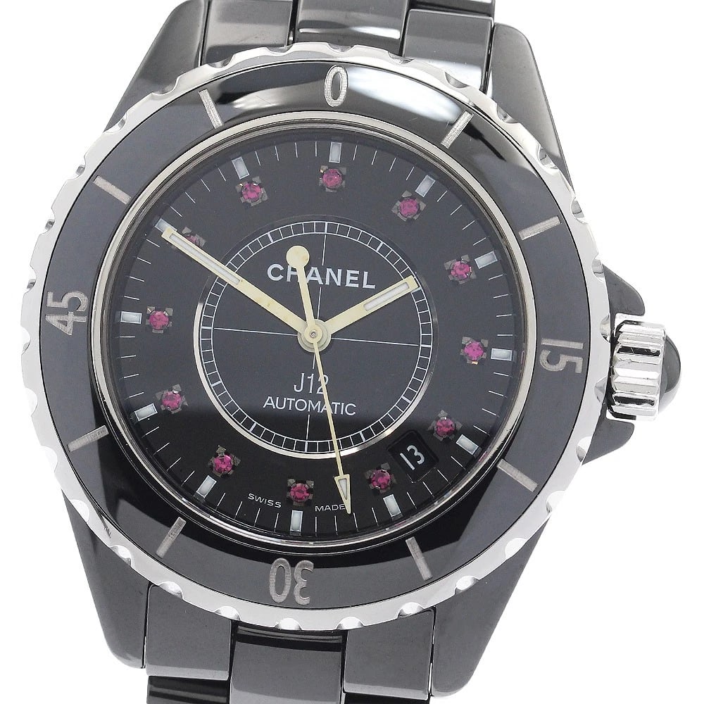 CHANEL J12 RUBY BLACK CERAMIC AUTOMATIC WATCH: CHANEL J12 Ruby Black ceramic Automatic Watch Brand: CHANEL Type: Wristwatch Material: Band Material Stainless Steel / ceramic, Case Material Stainless Steel / Stainless Steel Color: Band Color black,