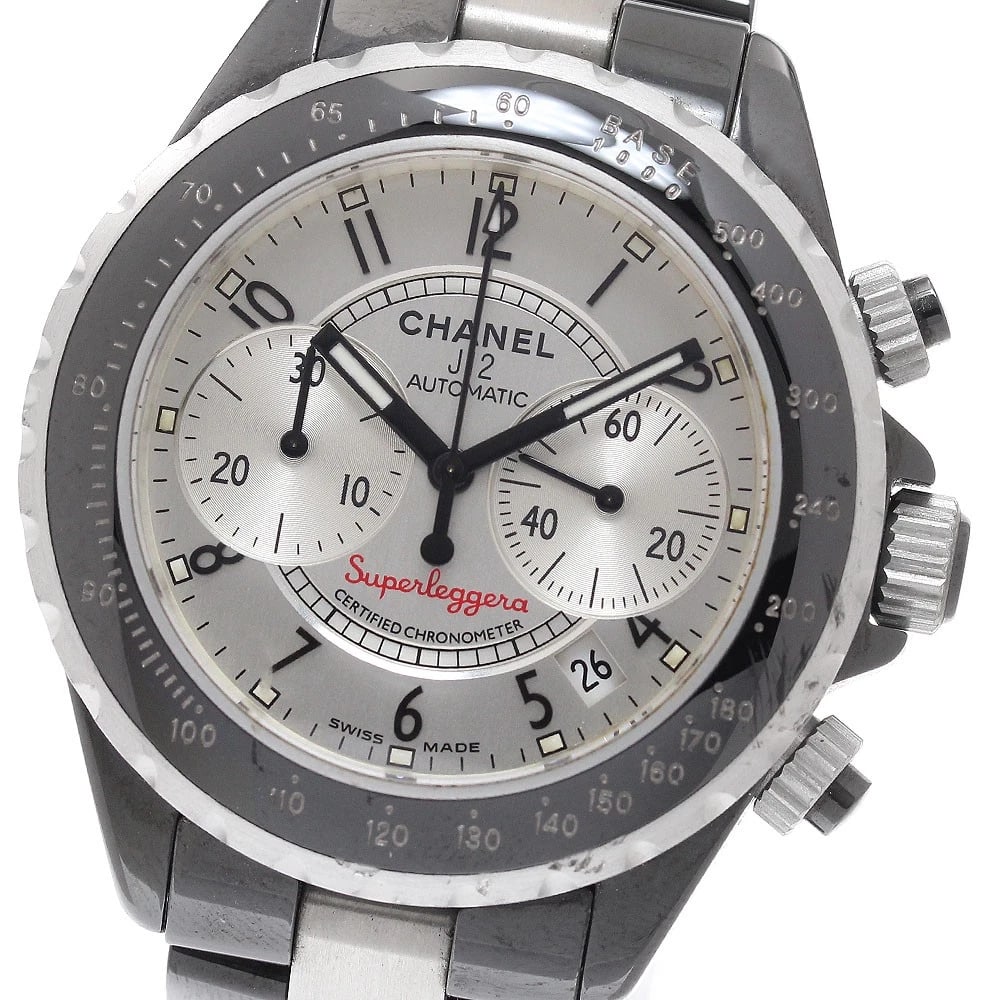 CHANEL SUPER REGGERA CHRONOGRAPH SILVER DIAL AUTOMATIC MEN'S: CHANEL Super Reggera Chronograph Silver Dial Automatic Men's Brand: CHANEL Type: Wristwatch Material: Band Material ceramic/aluminum, Case Material ceramic/aluminum Color: Band Color Black /