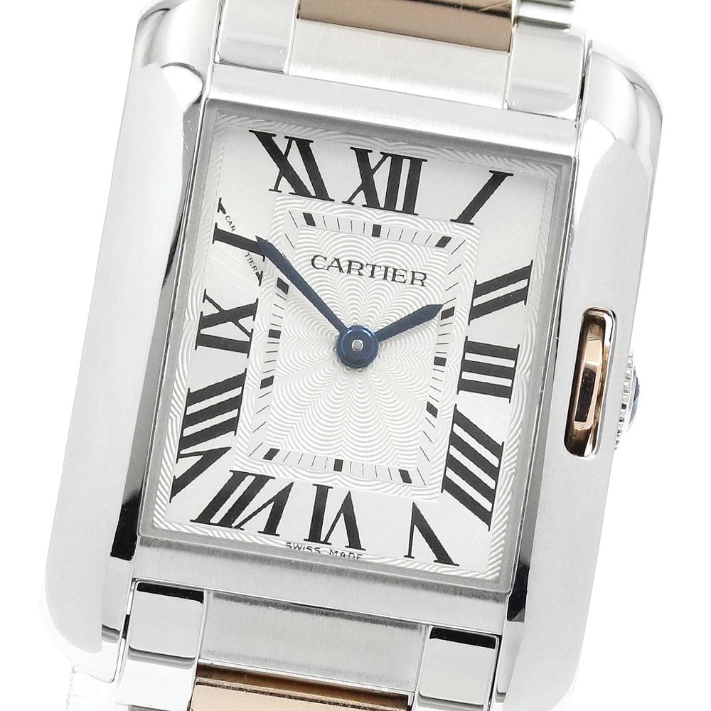 CARTIER TANK ANGLAZE SM TONE SILVER DIAL QUARTZ LADIES: CARTIER Tank Anglaze SM tone Silver Dial Quartz Ladies Brand: CARTIER Type: Wristwatch Material: Band Material Stainless Steel/PG, Case Material Stainless Steel / Stainless Steel Color: Band