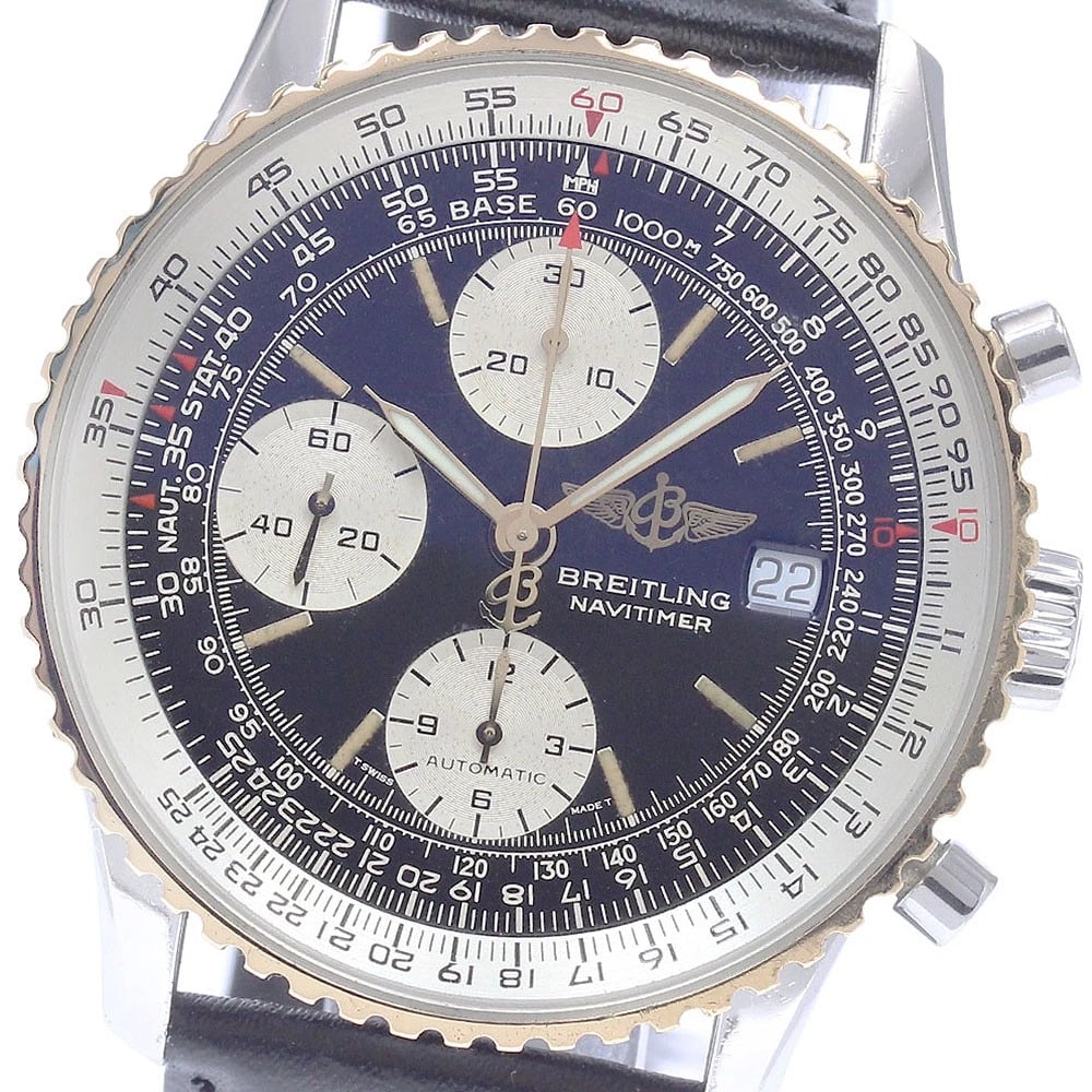 BREITLING OLD NAVITIMER CHRONOGRAPH DATE AUTOMATIC WATCH: BREITLING Old Navitimer Chronograph Date Automatic Watch Brand: BREITLING Type: Wristwatch Material: Band Material leather, Case Material Stainless Steel/K18YG / leather Color: Band Color black, Di