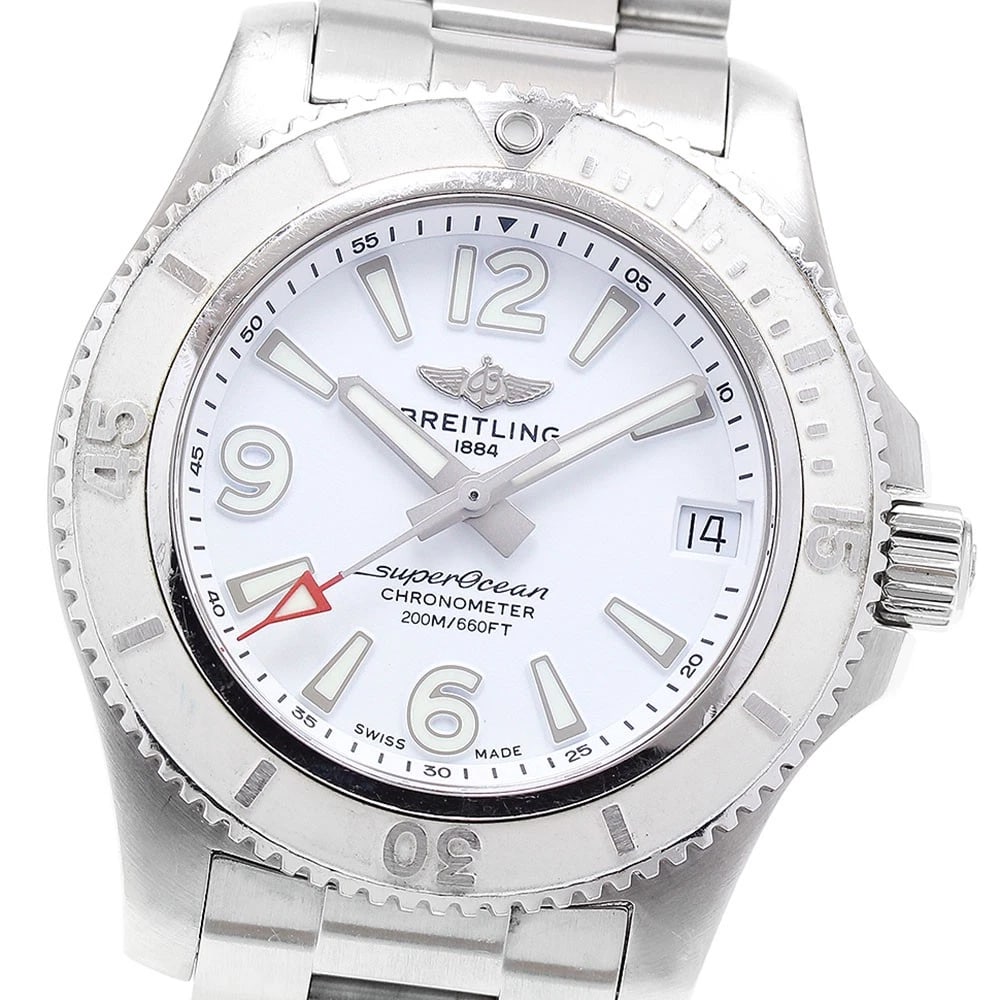 BREITLING SUPEROCEAN DATE WHITE DIAL AUTOMATIC BOY'S WATCH: BREITLING Superocean Date white Dial Automatic Boy's Watch Brand: BREITLING Type: Wristwatch Material: Band Material Stainless Steel, Case Material Stainless Steel / Stainless Steel Color: Band