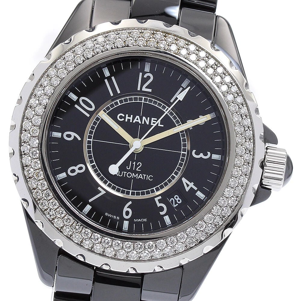 CHANEL BLACK CERAMIC DIAMOND BEZEL BLACK DIAL AUTOMATIC MEN'S (1 of 5)