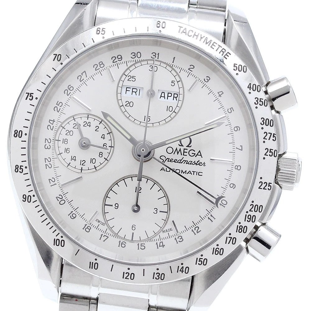 OMEGA SPEEDMASTER TRIPLE CALENDAR SILVER DIAL AUTOMATIC MEN'S: OMEGA Speedmaster Triple calendar Silver Dial Automatic Men's Brand: OMEGA Type: Wristwatch Material: Band Material Stainless Steel, Case Material Stainless Steel / Stainless Steel Color: Band
