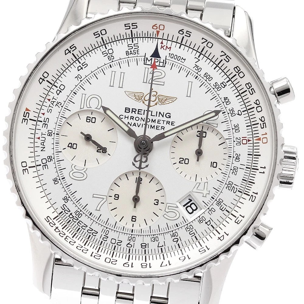 BREITLING NAVITIMER CHRONOGRAPH SILVER DIAL AUTOMATIC WATCH: BREITLING Navitimer Chronograph Silver Dial Automatic Watch Brand: BREITLING Type: Wristwatch Material: Band Material Stainless Steel, Case Material Stainless Steel Color: Band Color Silver,