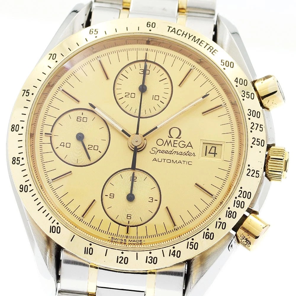 OMEGA SPEEDMASTER DATE CHRONOGRAPH GOLD DIAL AUTOMATIC: OMEGA Speedmaster Date Chronograph gold Dial Automatic Brand: OMEGA Type: Wristwatch Material: Band Material Stainless Steel/YG, Case Material Stainless Steel / Stainless Steel Color: Band