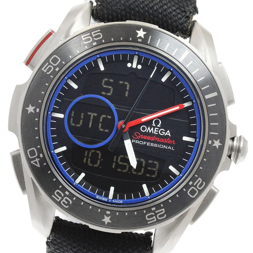 OMEGA SPEEDMASTER SKYWALKER REGATTA QUARTZ MEN'S: OMEGA Speedmaster Skywalker Regatta Quartz Men's Brand: OMEGA Type: Wristwatch Material: Band Material Nylon / leather, Case Material titanium / Nylon / leather Color: Band Color black, Dial Color