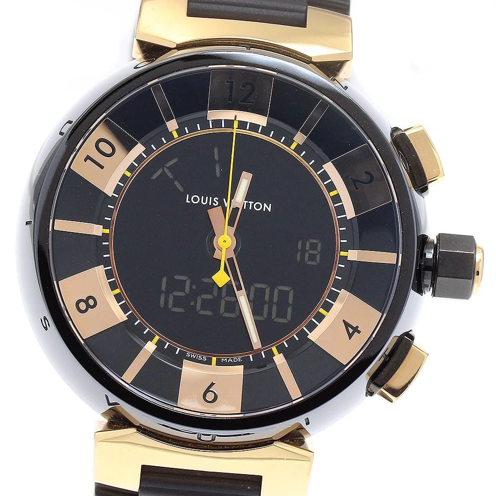 LOUIS VUITTON TAMBOUR IN BLACK WATCH: LOUIS VUITTON Tambour in Black Watch Brand: LOUIS VUITTON Type: Wristwatch Material: Band Material rubber, Case Material Stainless Steel / rubber Color: Band Color black, Dial Color black, Case