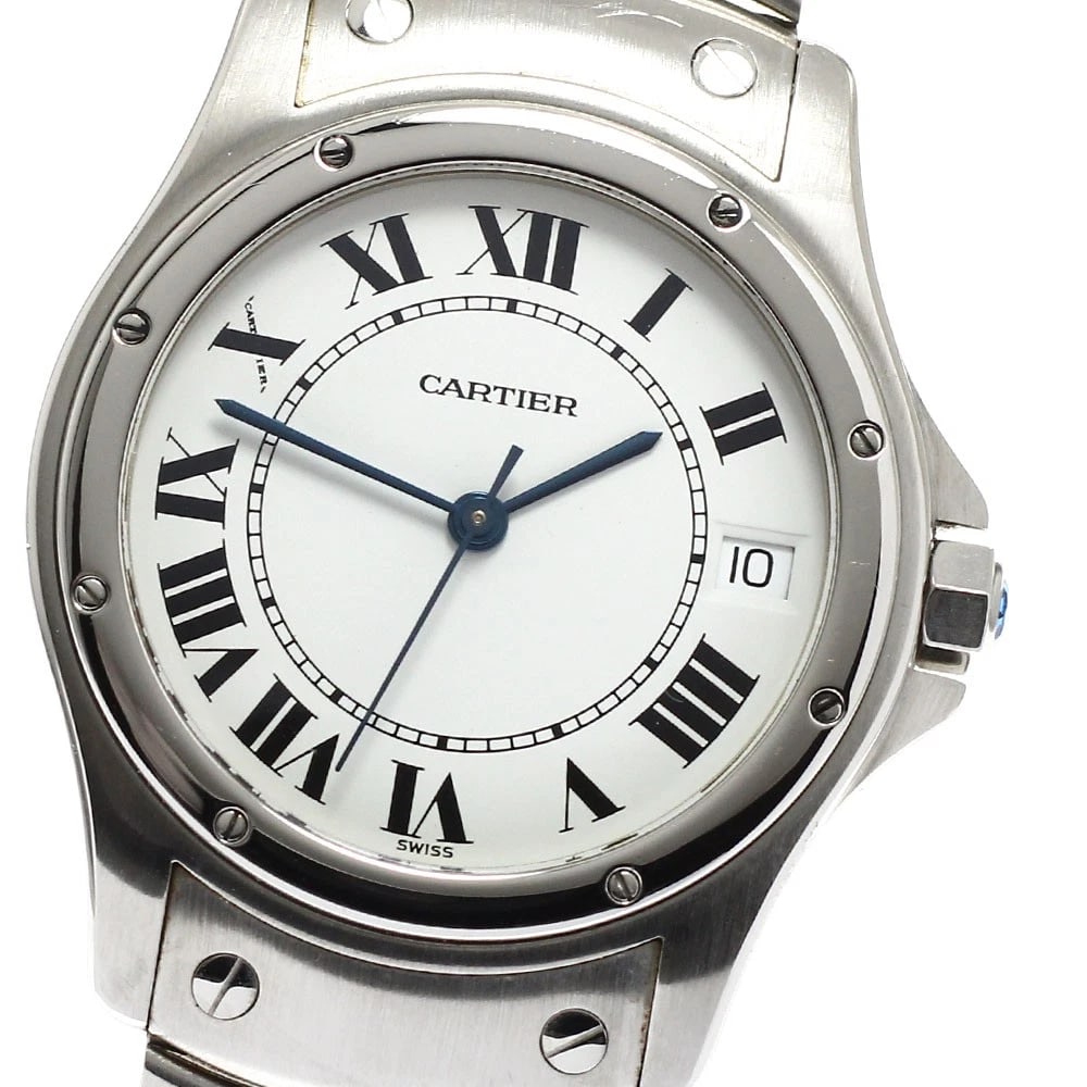 CARTIER SANTO COUGAR DATE WHITE AUTOMATIC WATCH: CARTIER Santo Cougar Date White Automatic Watch Brand: CARTIER Type: Wristwatch Material: Band Material Stainless Steel, Case Material stainless Steel /stainless steel Color: Band Color Silver,