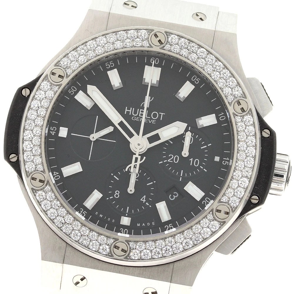HUBLOT BIG BANG STEEL DIAMOND AUTOMATIC WATCH: HUBLOT Big bang steel diamond Automatic Watch Brand: HUBLOT Type: Wristwatch Material: Band Material rubber, Case Material Stainless Steel / rubber Color: Band Color white, Dial Color black,