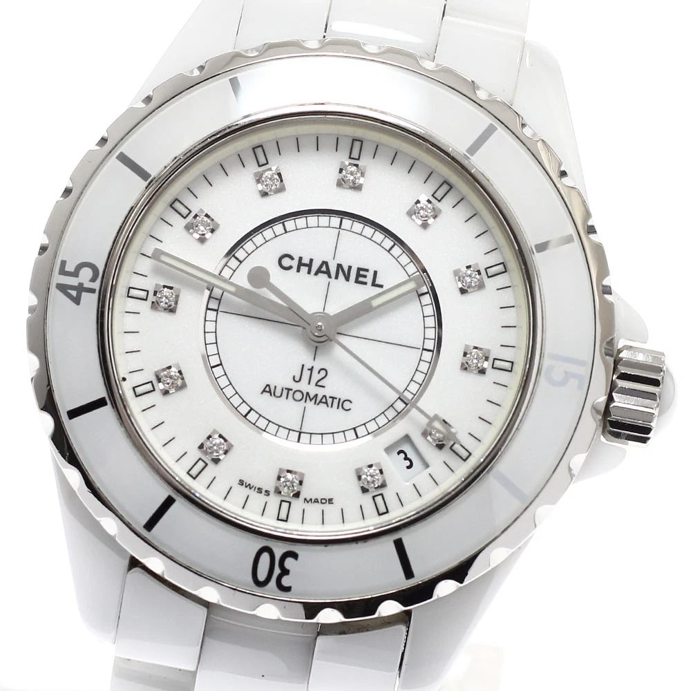 CHANEL WHITE CERAMIC DIAMOND AUTOMATIC WATCH: CHANEL White Ceramic Diamond Automatic Watch Brand: CHANEL Type: Wristwatch Material: Band Material Ceramic / Stainless Steel, Case Material Ceramic / Stainless Steel / Ceramic / Stainless Steel