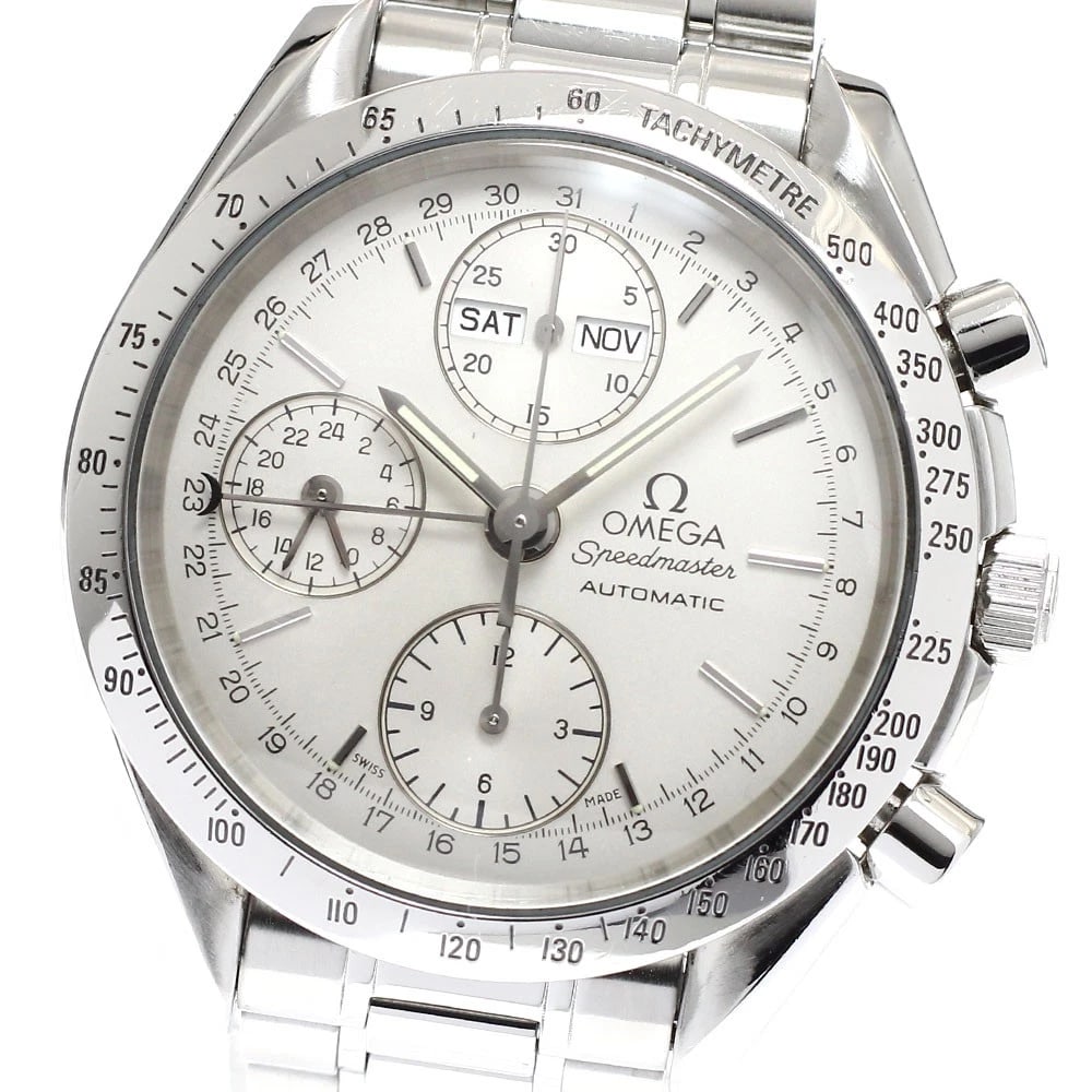 OMEGA SPEEDMASTER TRIPLE CALENDAR SILVER DIAL AUTO WATCH: OMEGA Speedmaster Triple calendar Silver Dial Auto Watch Brand: OMEGA Type: Wristwatch Material: Band Material Stainless Steel, Case Material Stainless Steel / Stainless Steel Color: Band Color