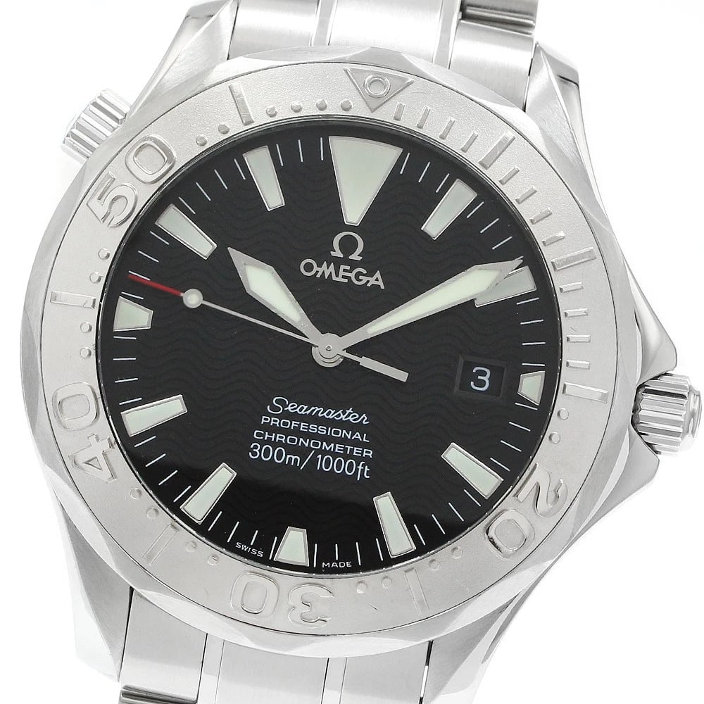 OMEGA SEAMASTER BEZEL DATE BLACK AUTOMATIC WATCH: OMEGA Seamaster bezel date black Automatic Watch Brand: OMEGA Type: Wristwatch Material: Band Material Stainless Steel, Case Material Stainless Steel/WG / Stainless Steel Color: Band Color