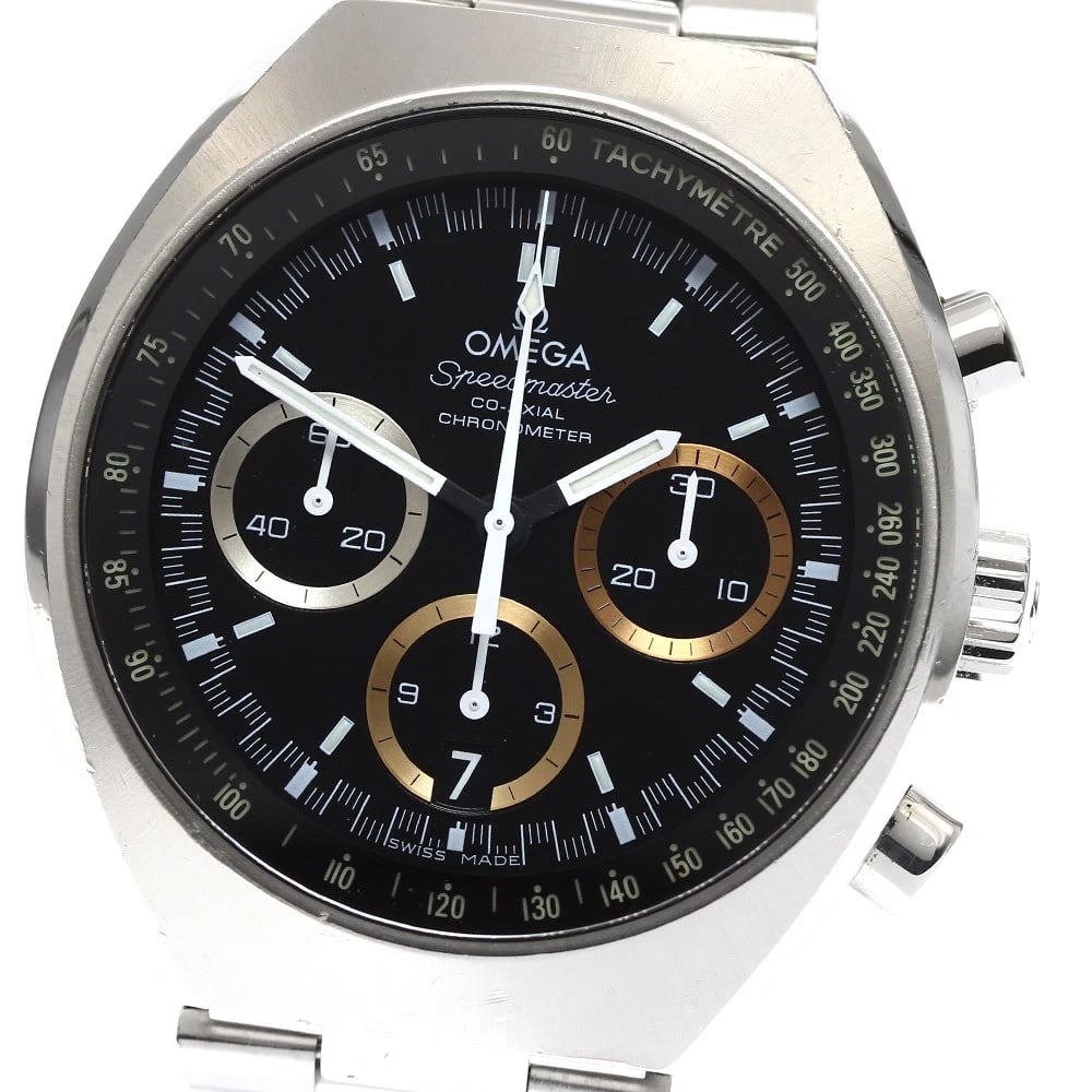 OMEGA SPEEDMASTER AUTOMATIC WATCH: OMEGA Speedmaster Automatic Watch Brand: OMEGA Type: Wristwatch Material: Band Material Stainless Steel, Case Material Stainless Steel / Stainless Steel Color: Band Color Silver, Dial Color black,