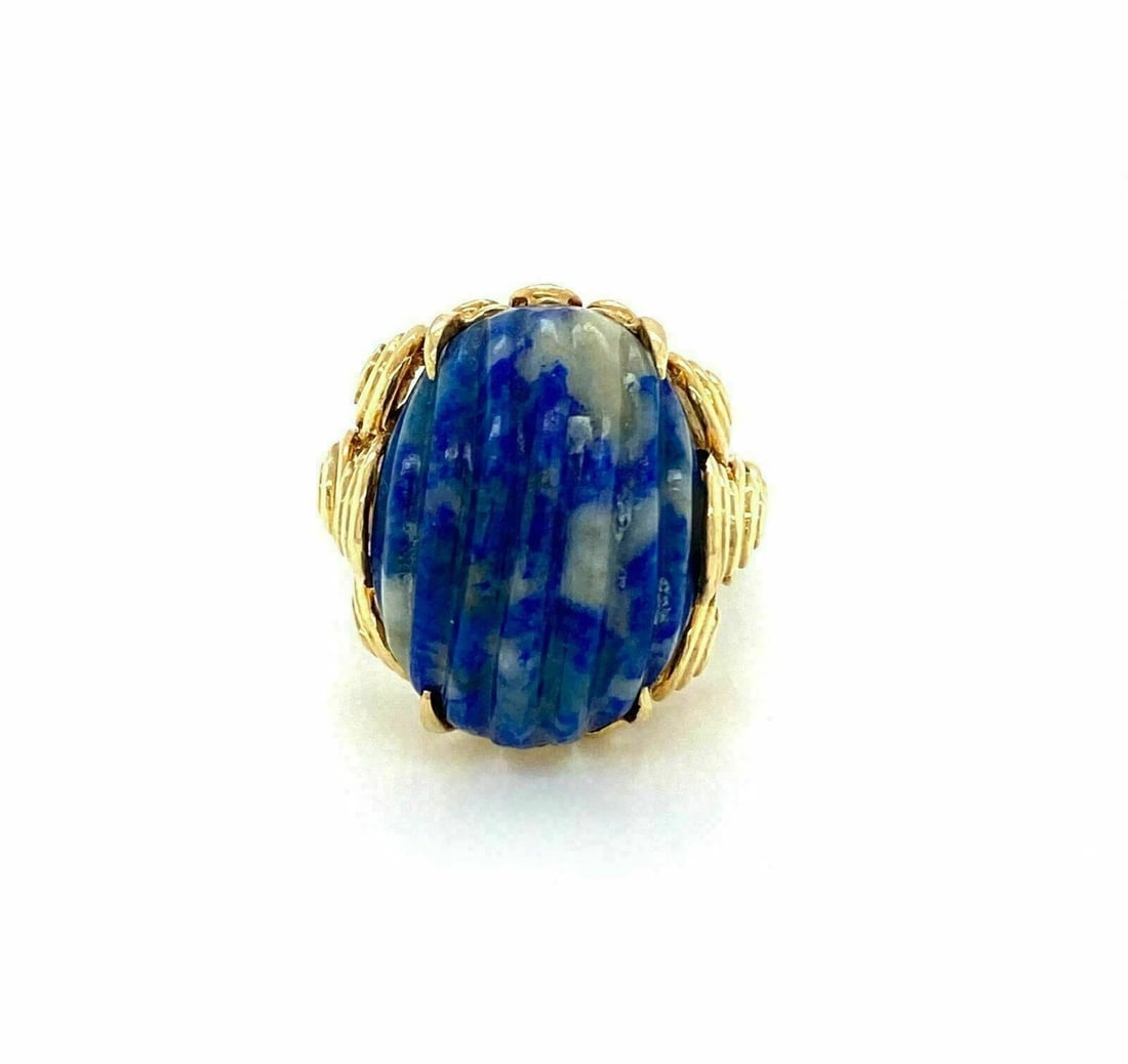 MARBLE LAPIS CABOCHON RING - 2