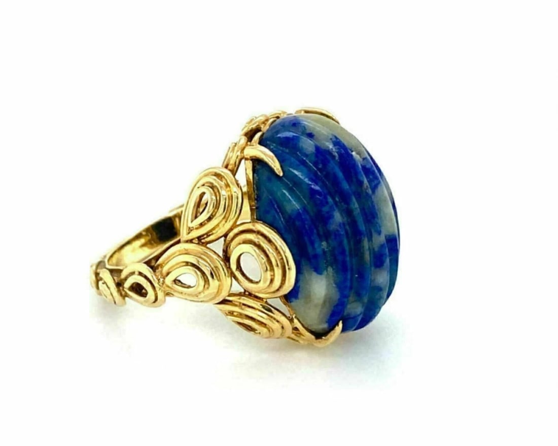 MARBLE LAPIS CABOCHON RING - 3