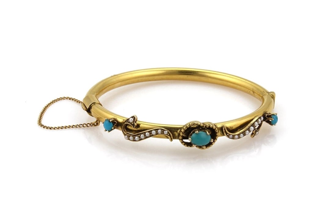 TURQUOISE & SEED PEARLS FANCY BANGLE BRACELET (1 of 4)