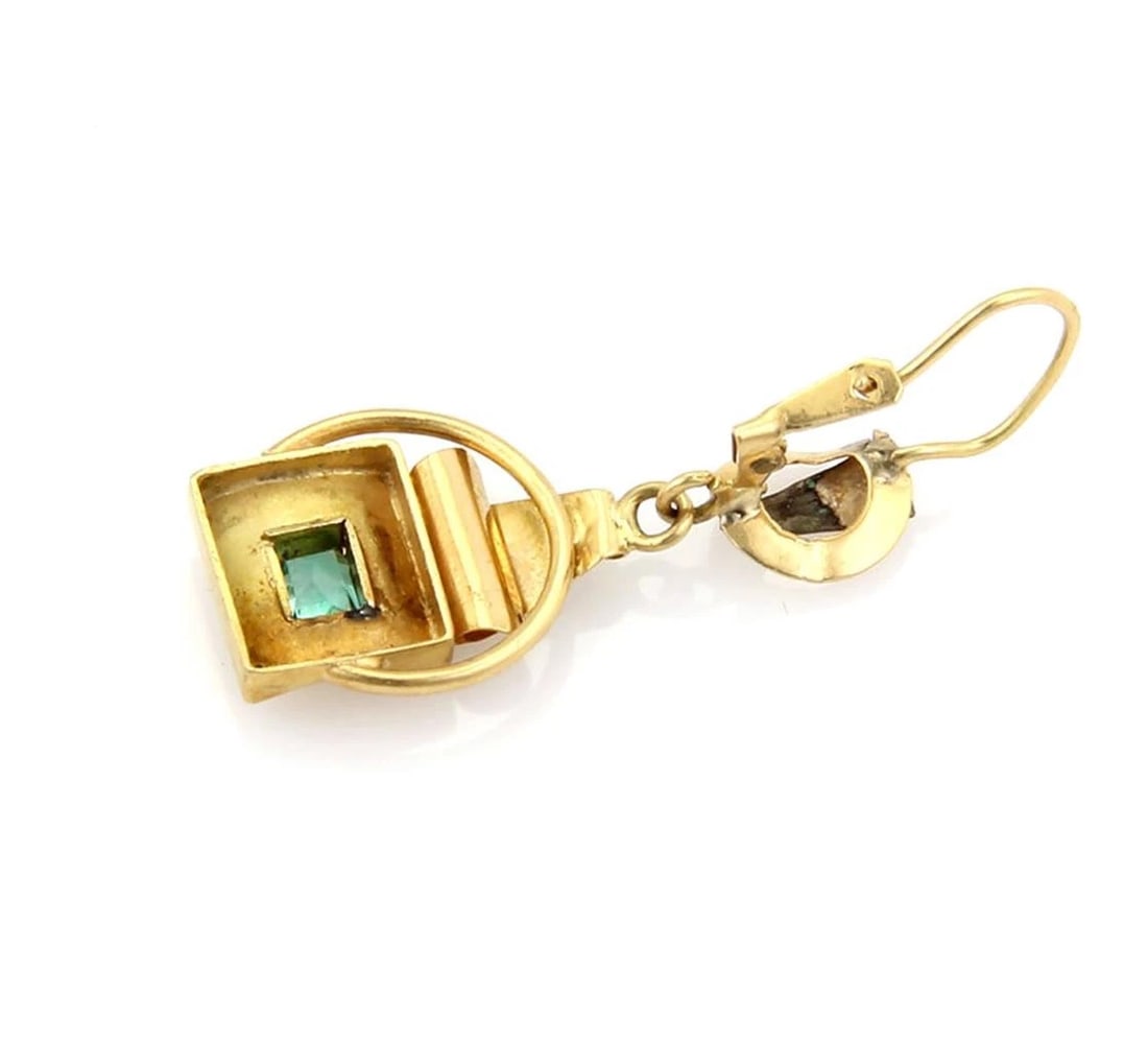 EMERALD DROP DANGLE EARRINGS BEZEL SET GEMSTONE - 2