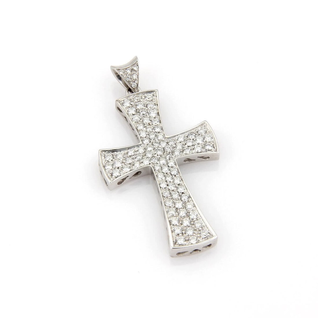 LARGE PAVE DIAMOND 18K WHITE GOLD CROSS CHARM PENDANT (1 of 4)