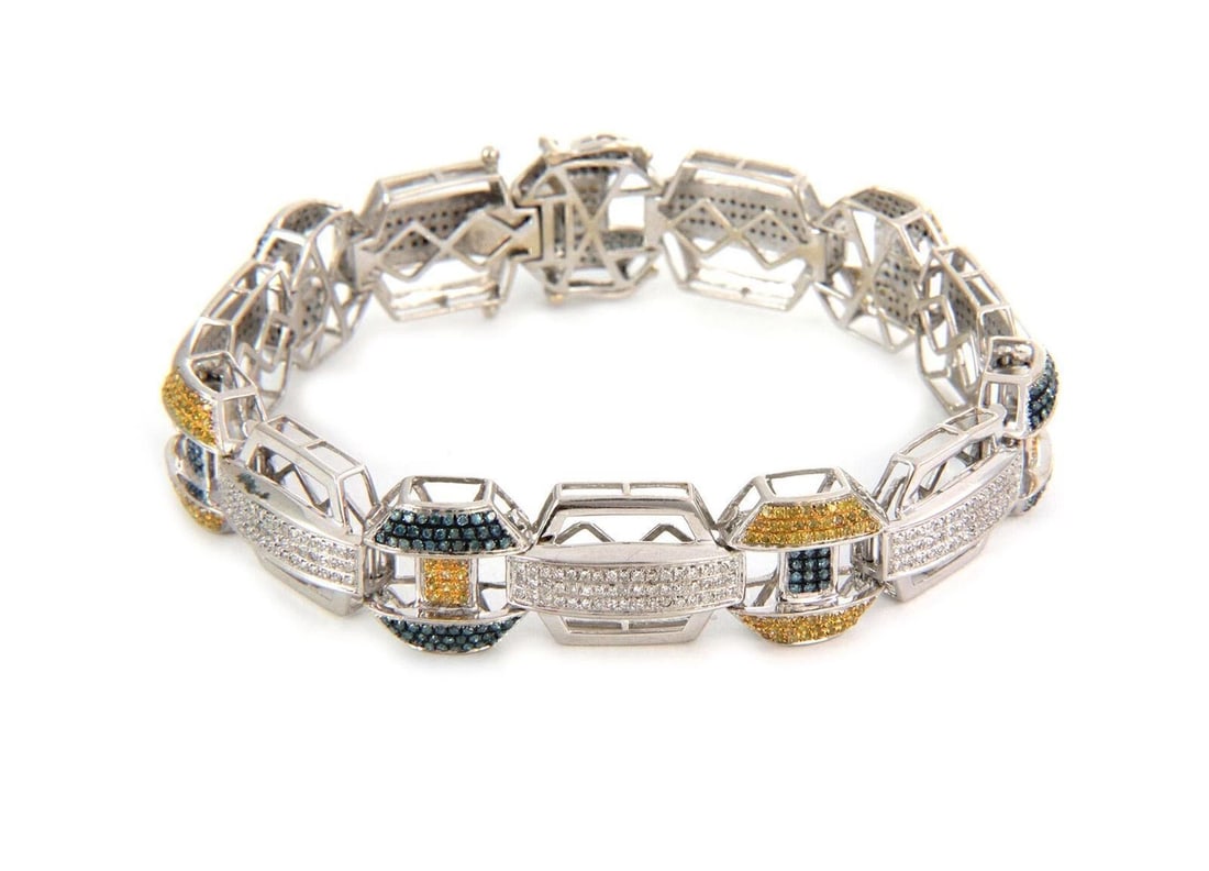 MULTI COLOR DIAMOND 14K WHITE GOLD BRACELET VINTAGE ESTATE (1 of 5)