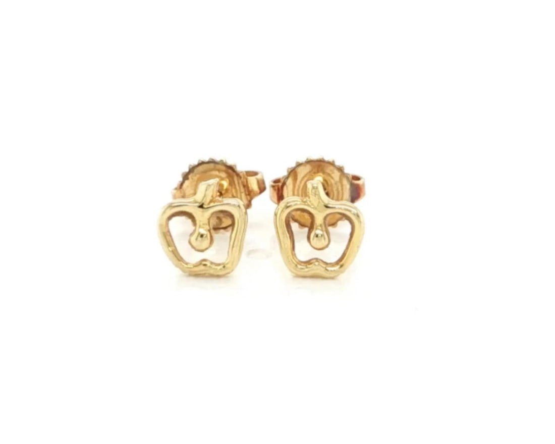TIFFANY & CO. ELSA PERETTI MINI APPLE STUD EARRINGS: Tiffany & Co. Elsa Peretti Mini Apple Stud Earrings Brand: Tiffany & Co. Type: Earrings Material: 18k Yellow Gold Color: Yellow Size: Measurements: 0.30" long x 0.26" wide x 0.08" high Accessorie