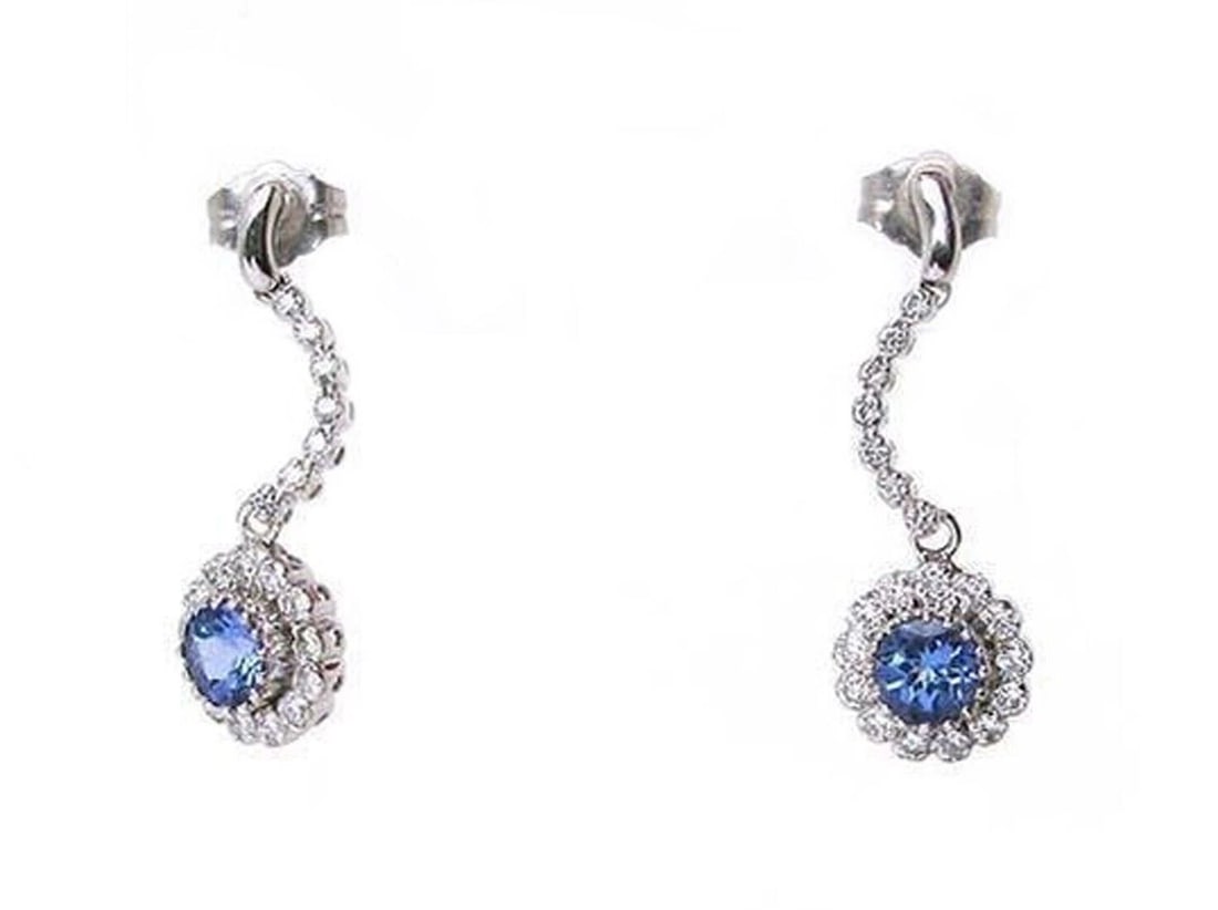 DIAMOND & SAPPHIRE 14K WHITE GOLD DANGLE EARRINGS (1 of 2)