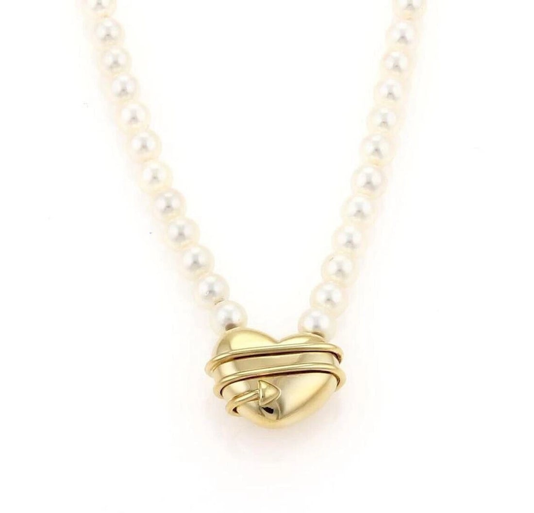 TIFFANY & CO. CUPID ARROW HEART PENDANT PEARLS NECKLACE (1 of 4)