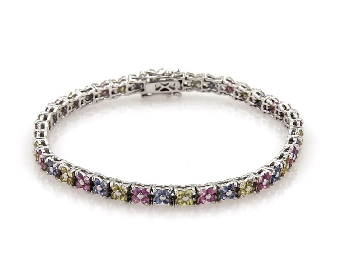 PINK BLUE & YELLOW SAPPHIRE STAR SHAPE TENNIS BRACELET (1 of 3)