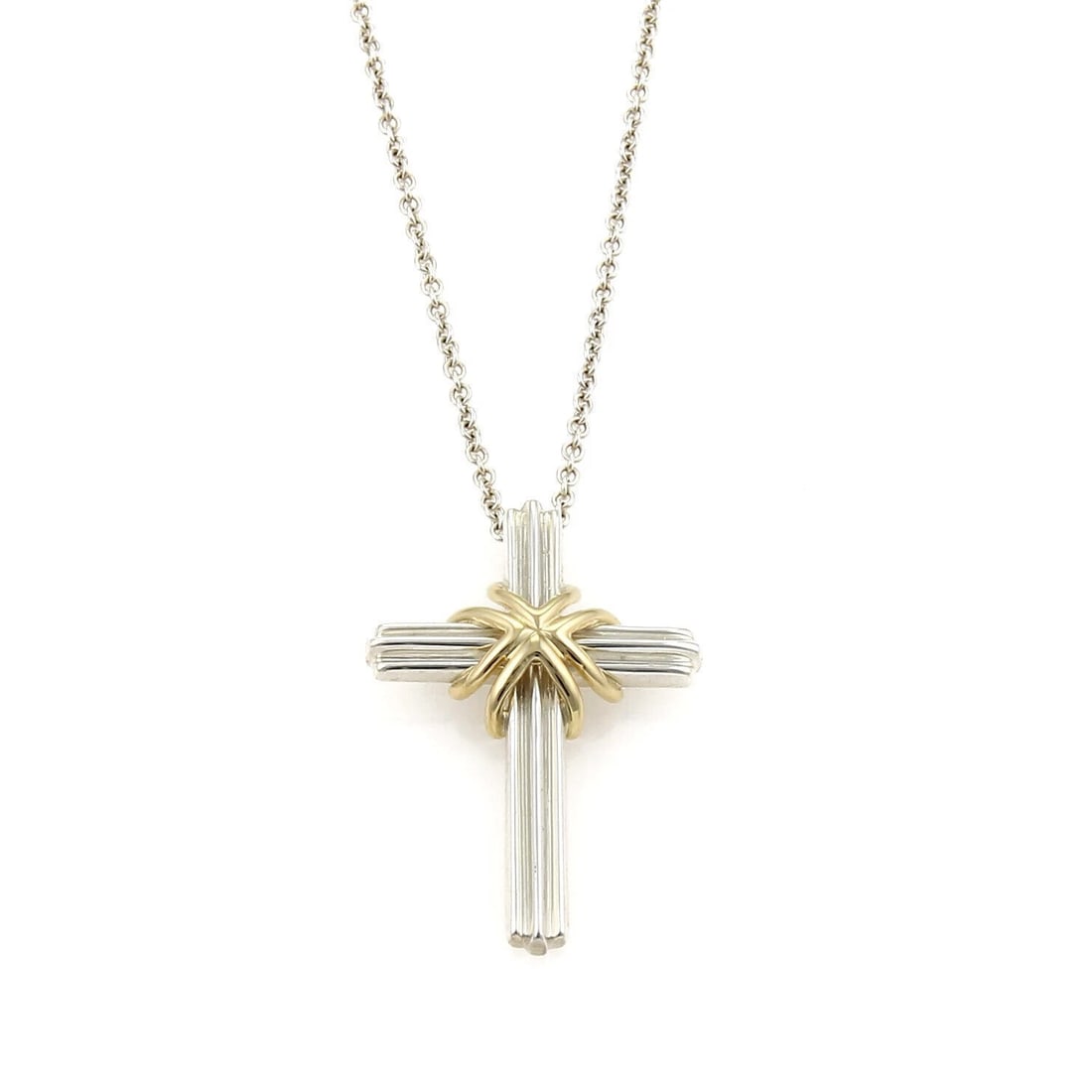 TIFFANY & CO. STERLING SILVER & 18K GOLD CROSS PENDANT NECKLACE (1 of 3)