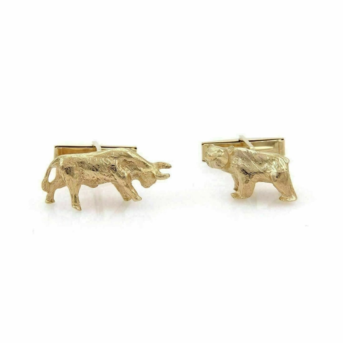 BEAR & BULL STOCK SYMBOL STUD 14K YELLOW GOLD CUFFLINKS (1 of 4)