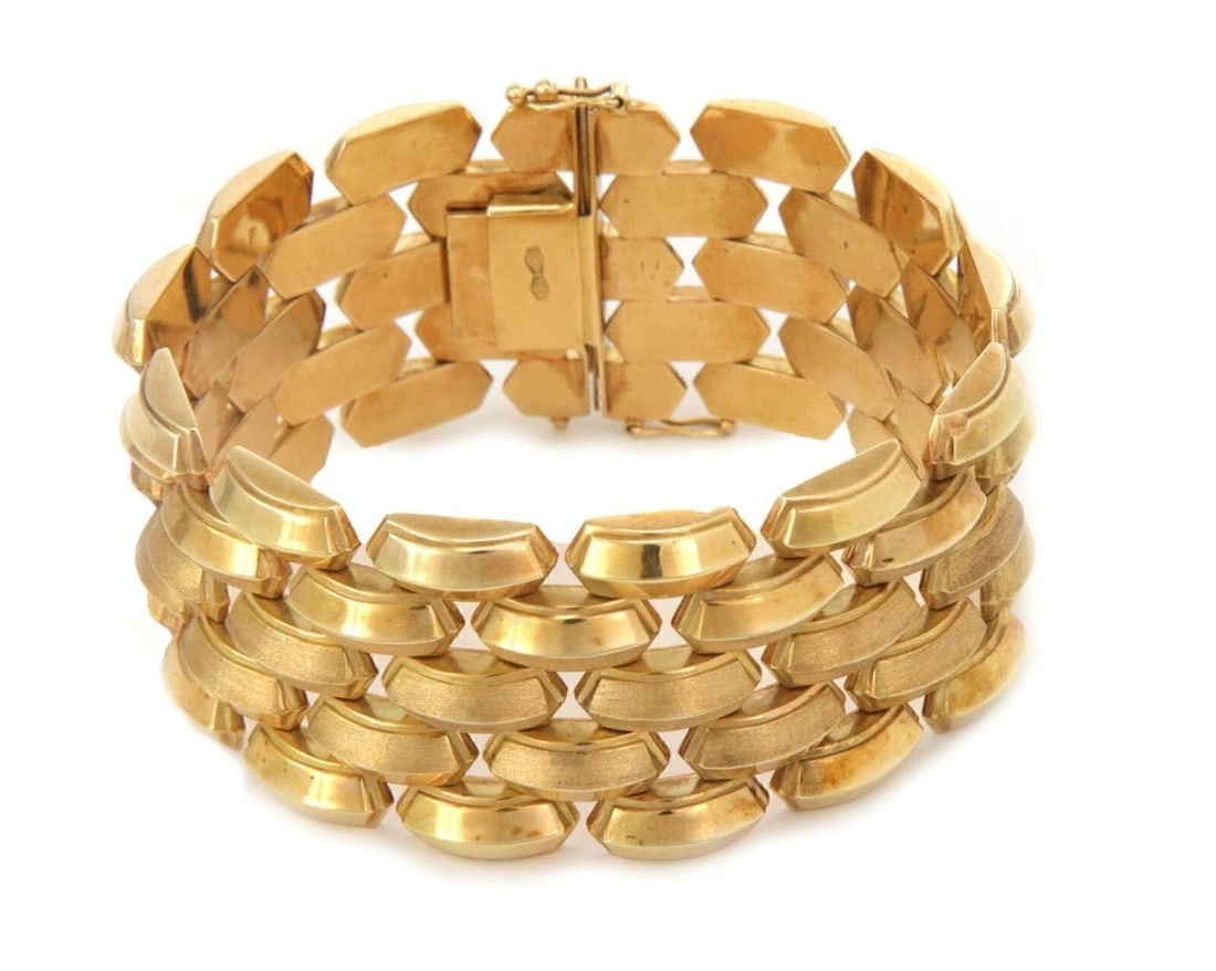 FIVE ROW 14K YELLOW GOLD BAR LINK BRACELET (1 of 3)
