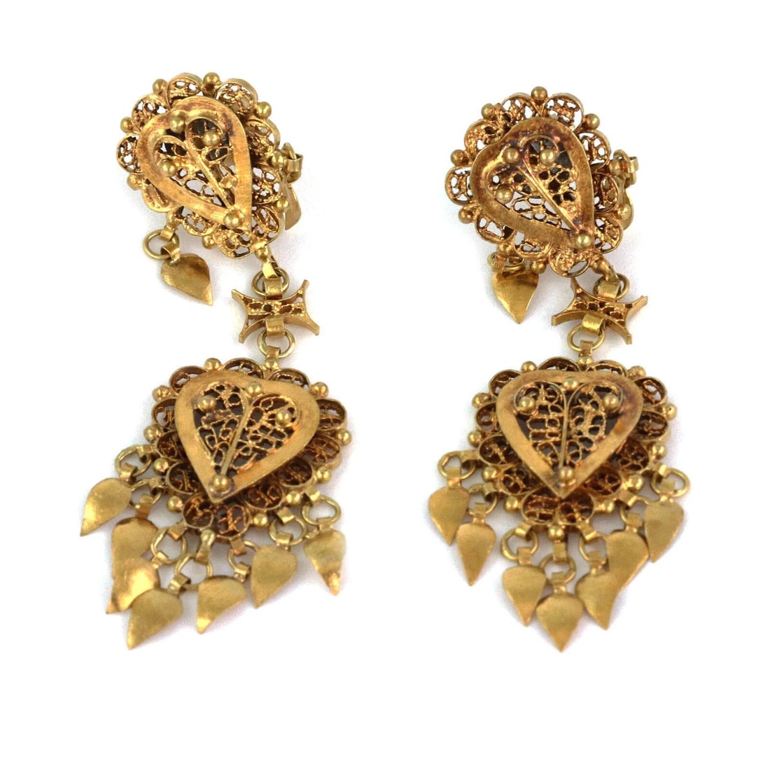 DOUBLE HEARTS FILIGREE HEART TASSEL DANGLE EARRINGS (1 of 3)