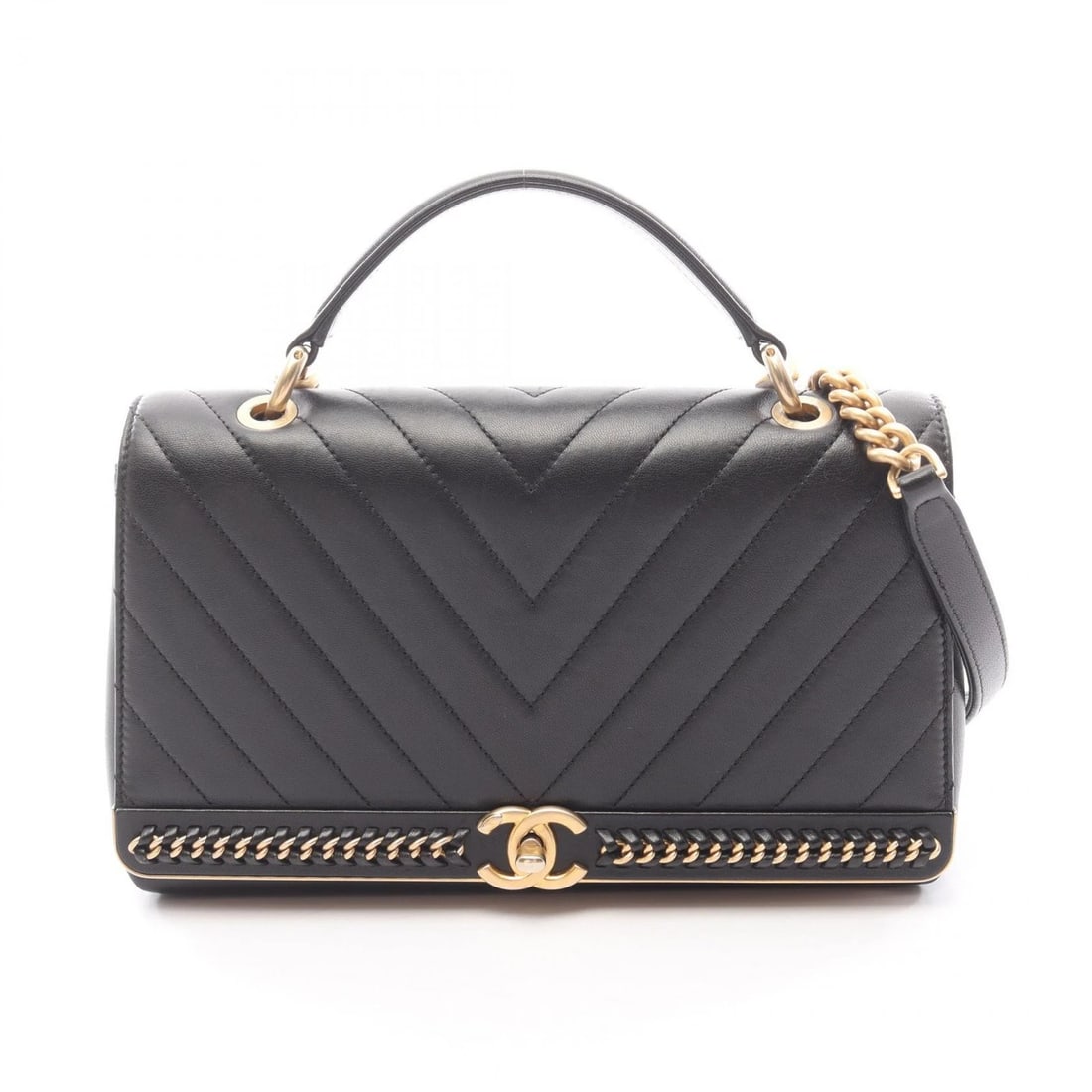 CHANEL TOP HANDLE V-STRETCH CHAIN SHOULDER BAG: CHANEL Top Handle V-Stretch chain Shoulder Bag Brand: CHANEL Type: Shoulder Bag Material: Exterior Material Lambskin (sheep leather) Color: Exterior Color Black Size: H:17cm x W:26cm x D:8cm (H:6.