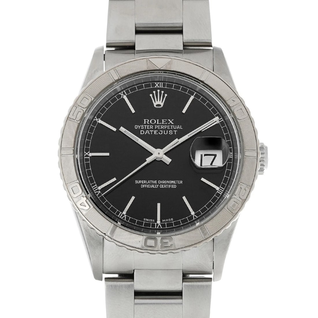 ROLEX DATEJUST THUNDERBIRD BLACK WATCH: ROLEX Datejust Thunderbird black WATCH Brand: ROLEX Type: Wristwatch Material: Band Material Stainless steel, Case Material Stainless steel Color: Dial Color black Size: ??Case? H/about 36mm