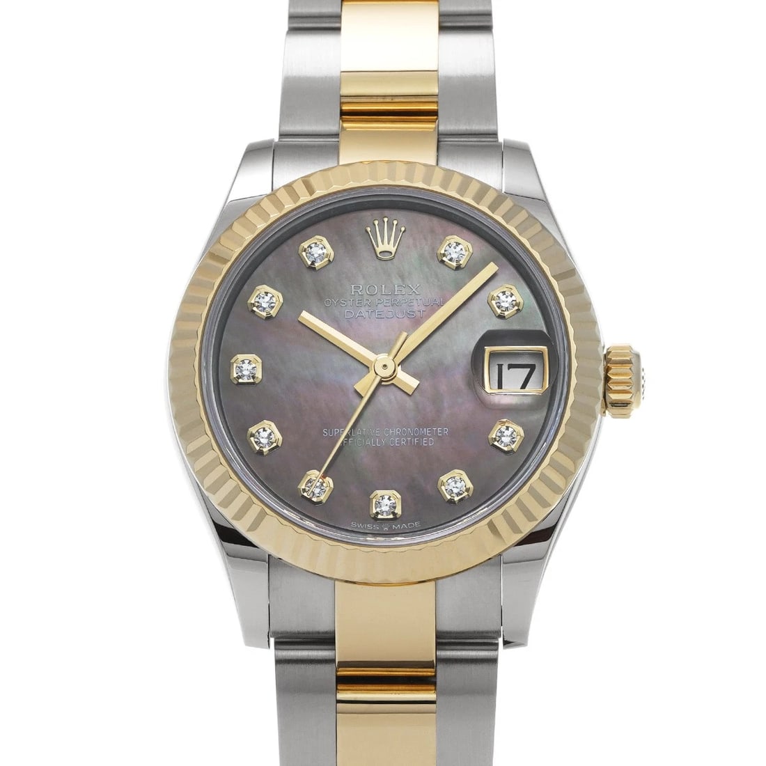 ROLEX DATEJUST BLACK SHELL DIAMOND WATCH (1 of 4)