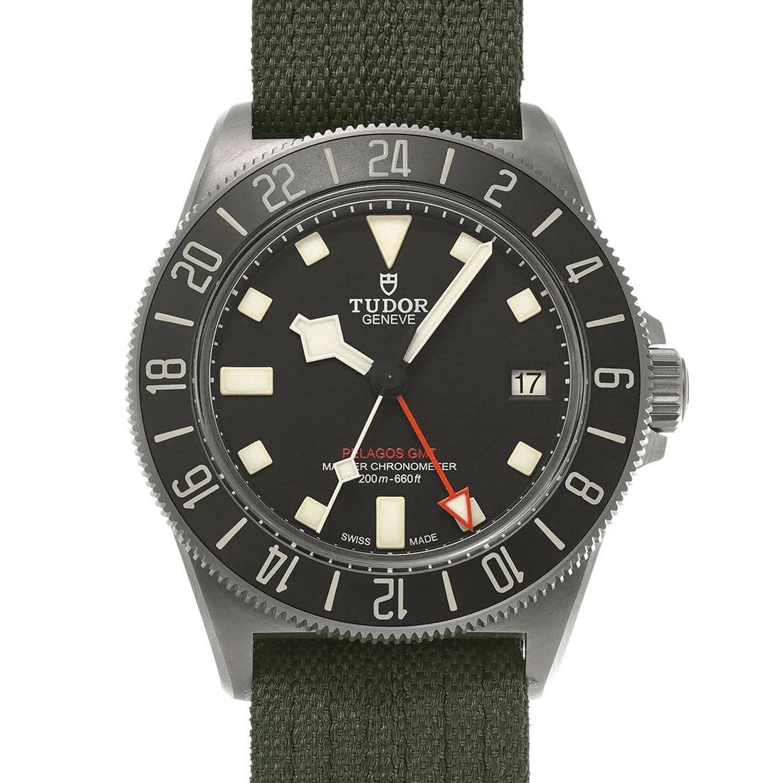 TUDOR PELAGOS BLACK WATCH: TUDOR Pelagos black WATCH Brand: TUDOR Type: Wristwatch Material: Band Material Nylon, Case Material titanium Color: Dial Color black Band Color green Size: ??Case? H/about 42mm W/about 42mm