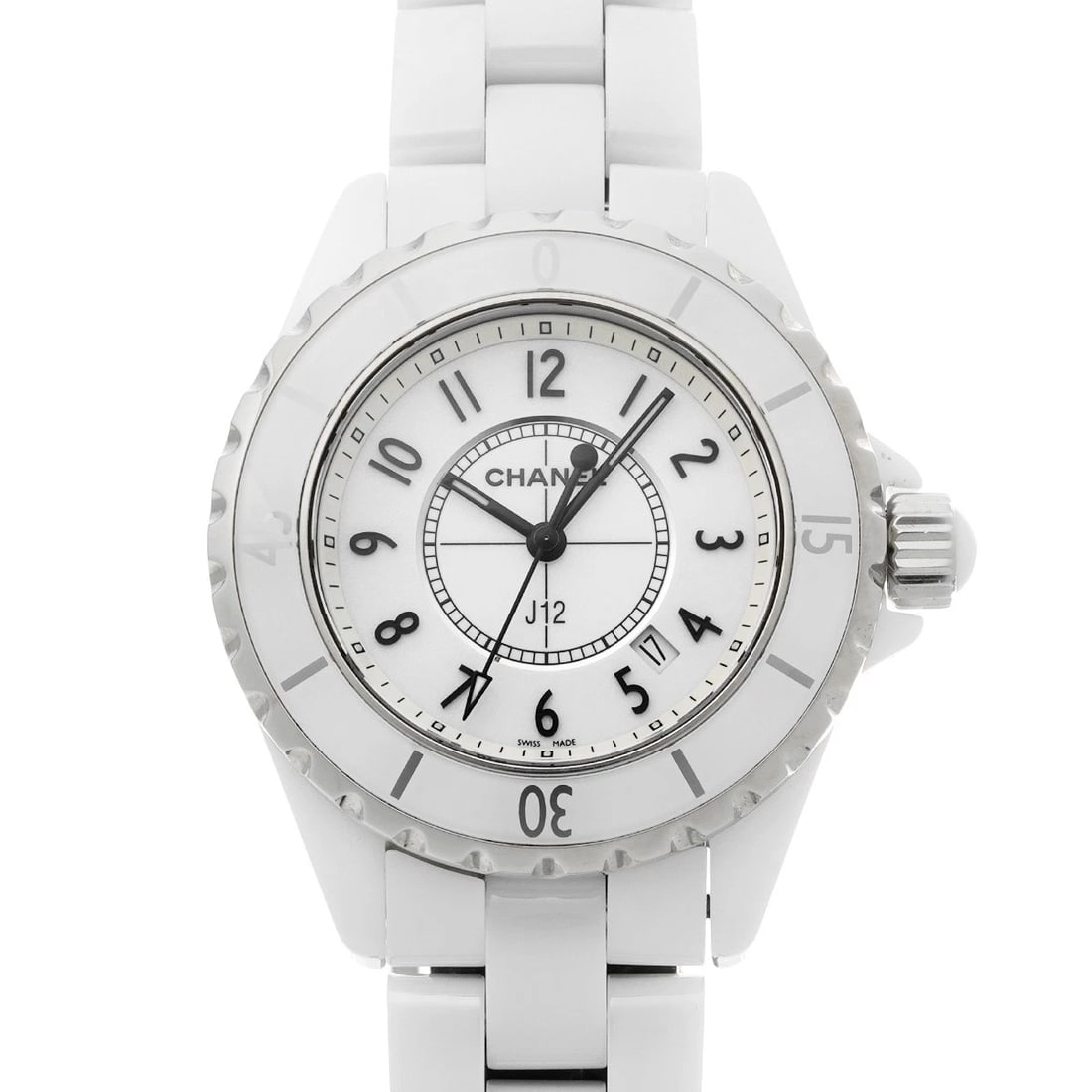 CHANEL J12 WHITE WATCH: CHANEL J12 white WATCH Brand: CHANEL Type: Wristwatch Material: Band Material ceramic, Case Material ceramic/Stainless steel Color: Dial Color white Size: ??Case? H/about 33mm W/about 33mm