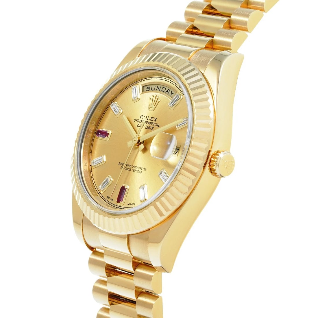 ROLEX DATE CHAMPAGNE DIAMOND RUBY WATCH - 2