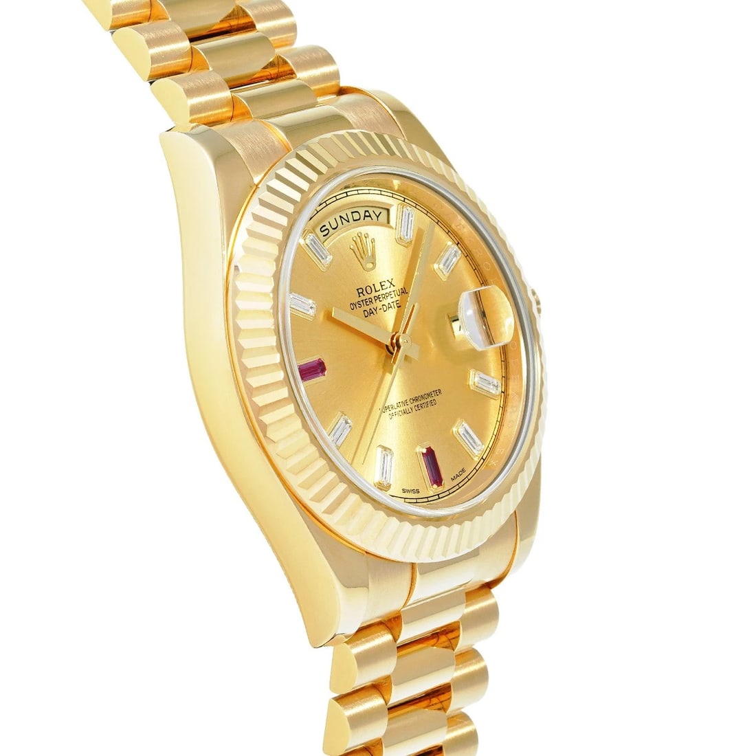 ROLEX DATE CHAMPAGNE DIAMOND RUBY WATCH - 3