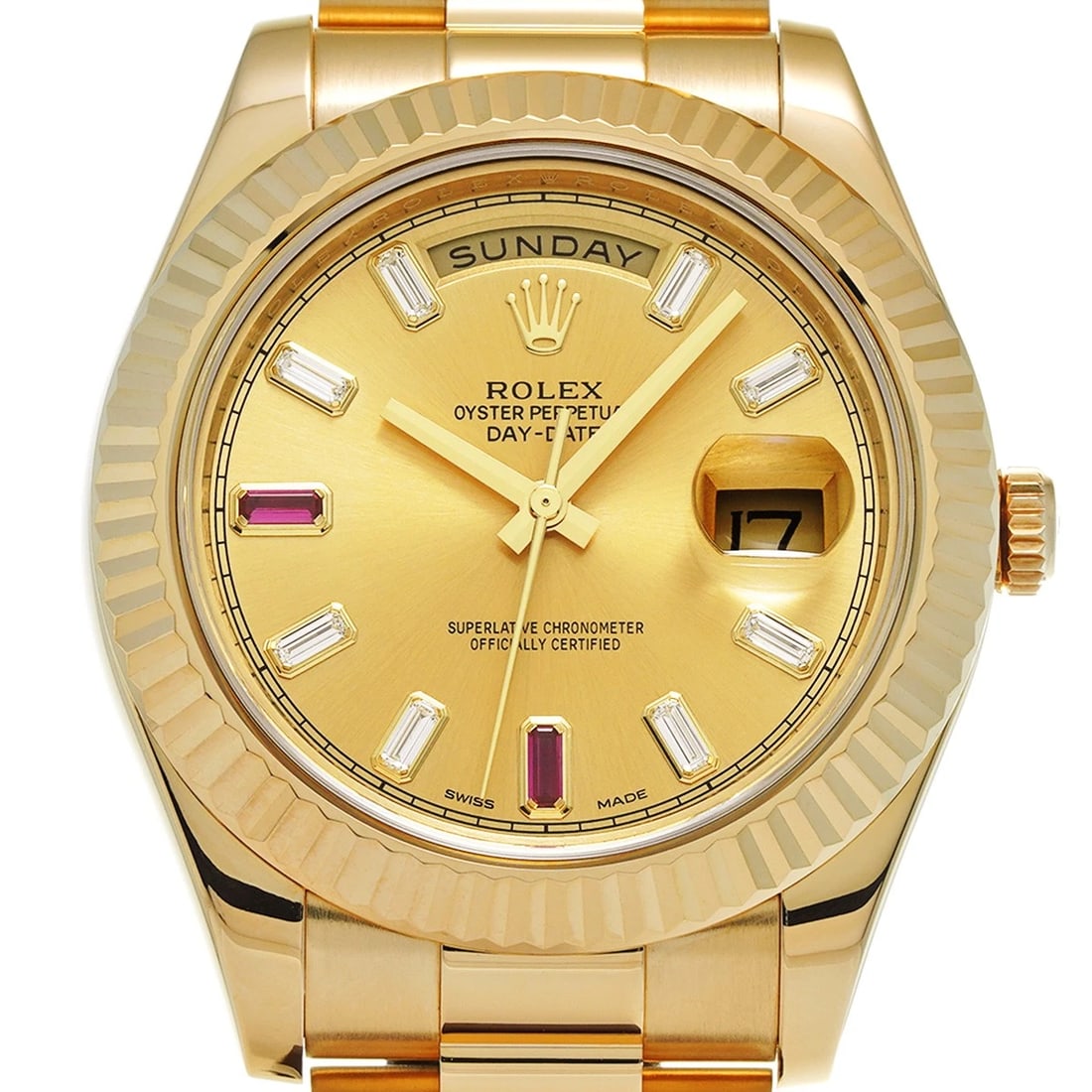 ROLEX DATE CHAMPAGNE DIAMOND RUBY WATCH - 4