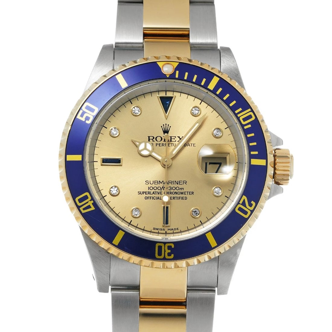 ROLEX SUBMARINER DATE CHAMPAGNE SAPPHIRE DIAMOND WATCH: ROLEX Submariner date Champagne Sapphire diamond WATCH Brand: ROLEX Type: Wristwatch Material: Band Material Stainless steel/Yellow Gold, Case Material Stainless steel Color: Dial Color Champagne/Sapp