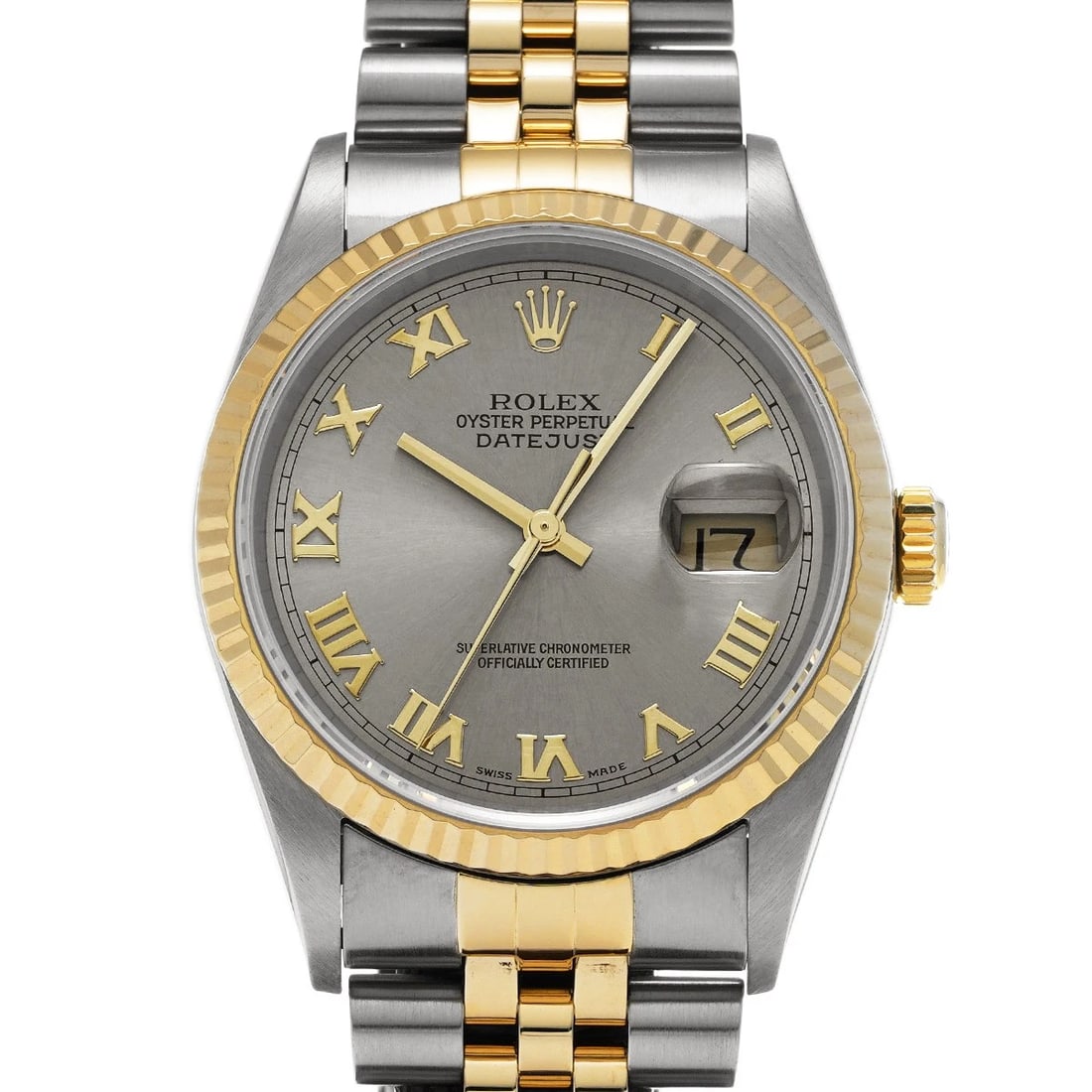 ROLEX DATEJUST GRAY WATCH: ROLEX Datejust gray WATCH Brand: ROLEX Type: Wristwatch Material: Band Material Stainless steel/Yellow Gold, Case Material Stainless steel Color: Dial Color gray Size: ??Case? H/about 36mm W/about
