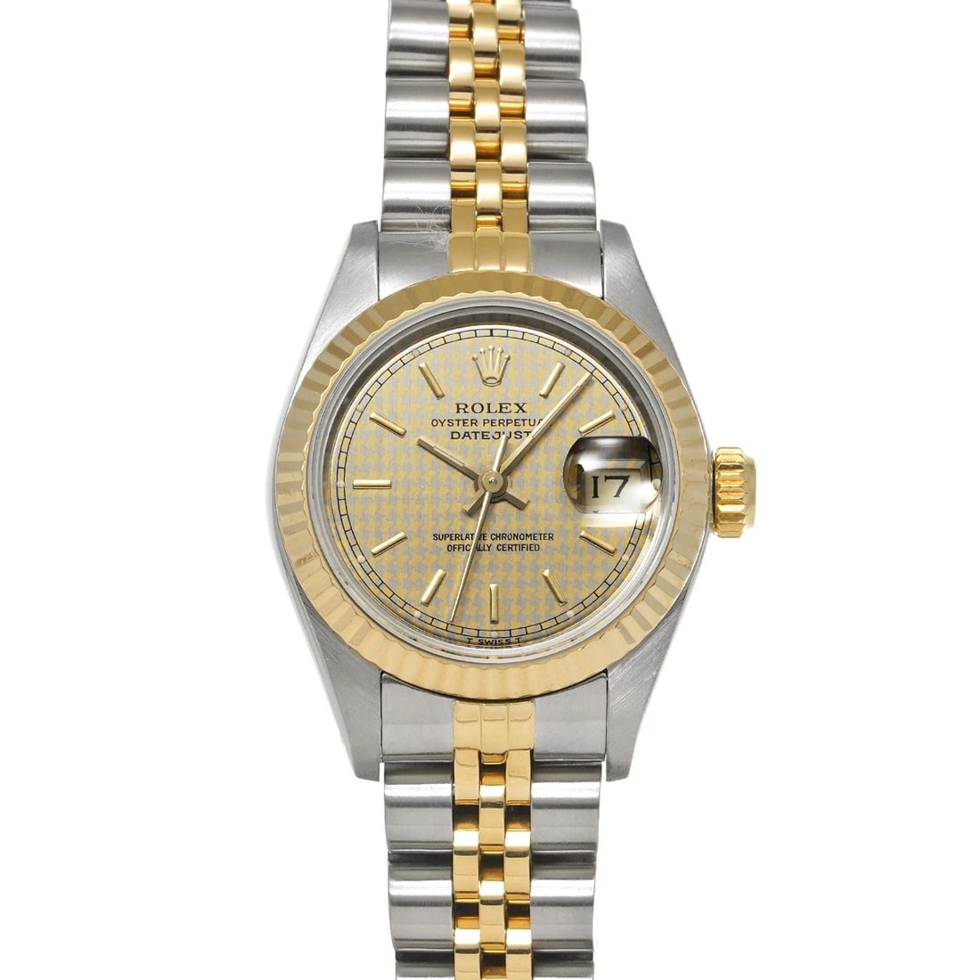 ROLEX DATEJUST CHAMPAGNE WATCH: ROLEX Datejust Champagne WATCH Brand: ROLEX Type: Wristwatch Material: Band Material Stainless steel/Yellow Gold, Case Material Stainless steel Color: Dial Color Champagne Houndstooth Size:
