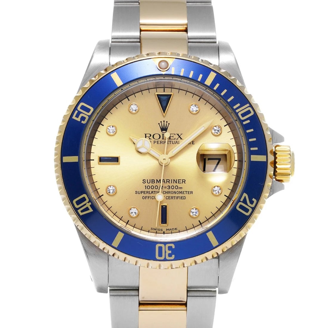 ROLEX SUBMARINER DATE CHAMPAGNE SAPPHIRE DIAMOND WATCH: ROLEX Submariner date Champagne Sapphire diamond WATCH Brand: ROLEX Type: Wristwatch Material: Band Material Stainless steel/Yellow Gold, Case Material Stainless steel Color: Dial Color