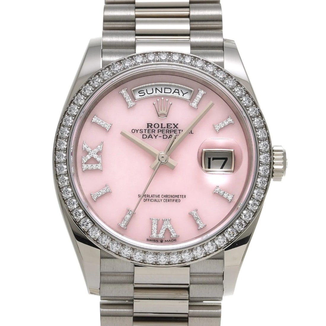 ROLEX DATE PINK OPAL DIAMOND WATCH: ROLEX Date Pink opal diamond WATCH Brand: ROLEX Type: Wristwatch Material: Band Material White gold/diamond, Case Material White gold Color: Dial Color Pink opal/diamond Size: ??Case? H/about
