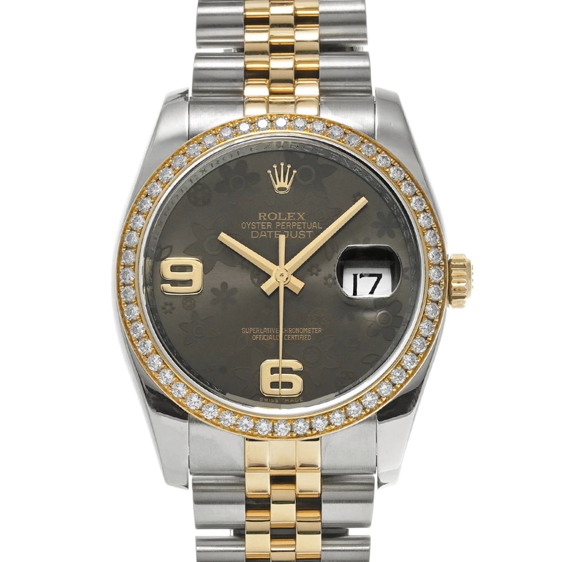 ROLEX DATEJUST BROWN FLOWER WATCH: ROLEX Datejust Brown flower WATCH Brand: ROLEX Type: Wristwatch Material: Band Material Stainless steel/Yellow Gold, Case Material Stainless steel Color: Dial Color Brown flower Size: ??Case?