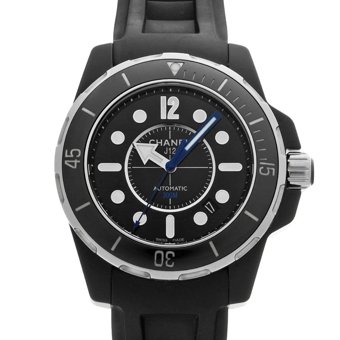 CHANEL J12 MARINE BLACK WATCH: CHANEL J12 Marine black WATCH Brand: CHANEL Type: Wristwatch Material: Band Material rubber, Case Material ceramic Color: Dial Color black Size: ??Case? H/about 42mm W/about 42mm D/about 13mm lug